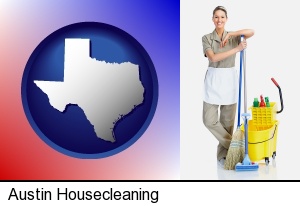 Austin, Texas - a woman cleaning house