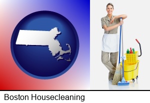 Boston, Massachusetts - a woman cleaning house