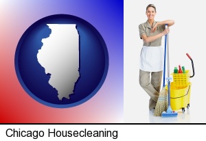 Chicago, Illinois - a woman cleaning house