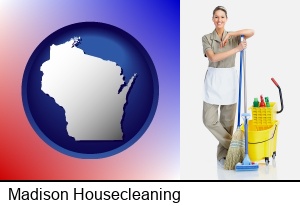Madison, Wisconsin - a woman cleaning house