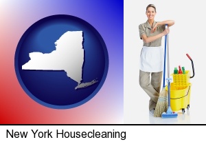 New York, New York - a woman cleaning house