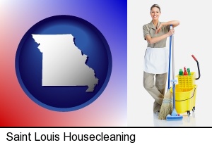 Saint Louis, Missouri - a woman cleaning house